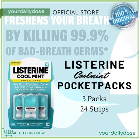 Listerine Cool Mint Pocketpaks Breath Strips Kills Bad Breath Germs 24