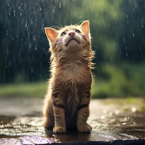 Premium Photo A Cat In The Rain With The Rain Falling On Its Face