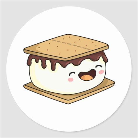 Cute Kawaii Smore Classic Round Sticker Zazzle Cute Drawings