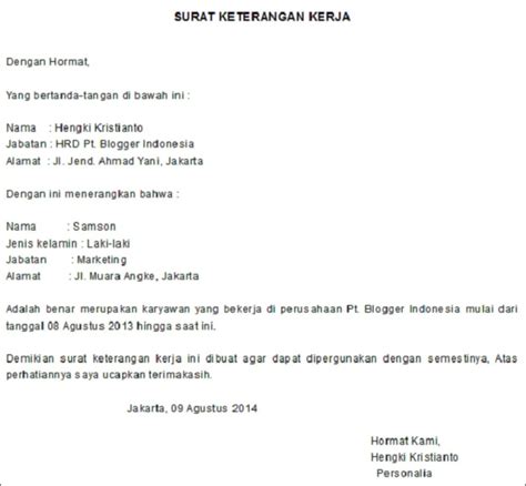 Contoh Surat Keterangan Tidak Bekerja Atau Belum Bekerja Surat