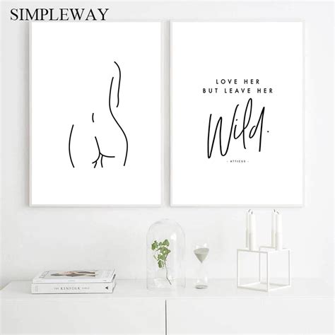 Sexy Line Drawing Woman Body Abstract Poster Simplicity Canvas Print Black White Wall Art