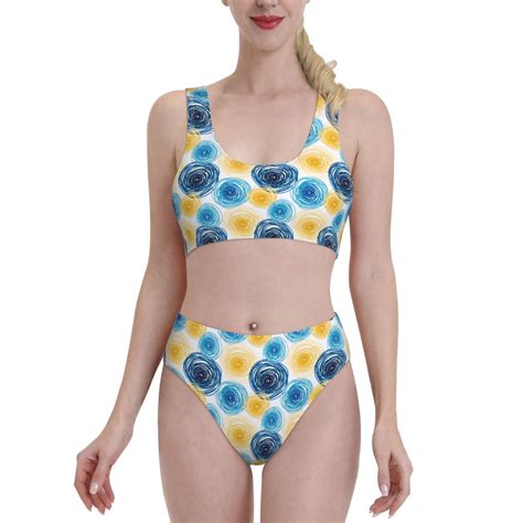 Logiee Circular Print Women S Piece Bikini Set Halter Bathing Suit High Waisted Bikini Sets Xx