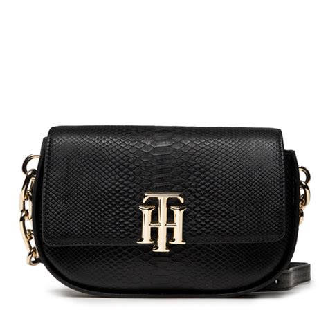 Handtasche Tommy Hilfiger Th Lock Crossover Snake Aw Aw Schwarz