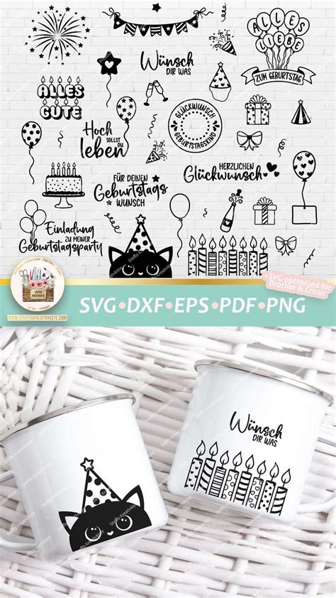 Plotterdatei Geburtstag Bundle Deutsche Spr Che Niedliche Motive Svg