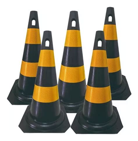 Kit 5 Cones De Borracha Flexível 50cm C Faixa Refletiva Pt