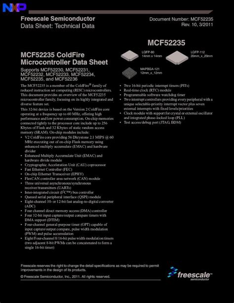 Pdf Freescale Semiconductor Data Sheet Technical Data Mcf