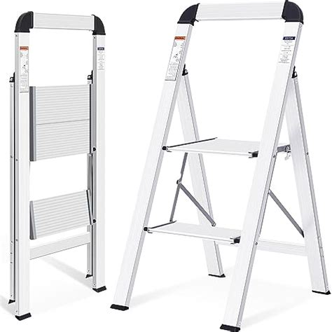 KINGRACK 2 Step Ladder Aluminium Lightweight Folding Step Stool With