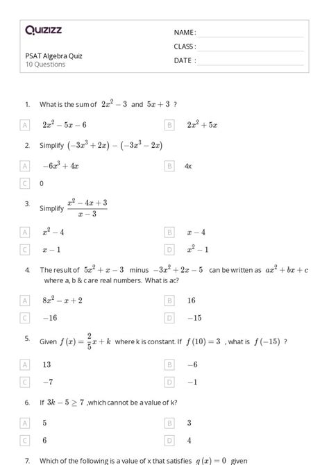 50+ algebra worksheets for 10th Grade on Quizizz | Free & Printable