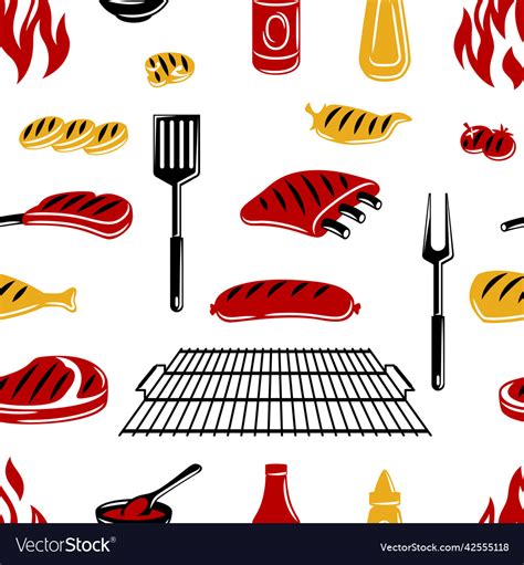 Bbq Seamless Pattern With Grill Objects And Icons Vector Image