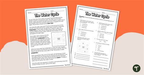 The Water Cycle Reading Comprehension Worksheet Teach Starter