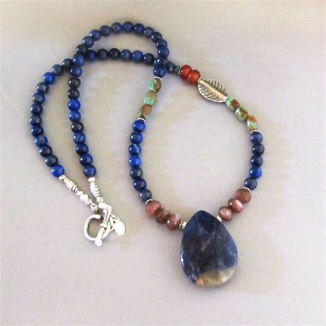 Lapis Lazuli Moonstone Turquoise Necklace Sterling Silver Leaf Djstrang