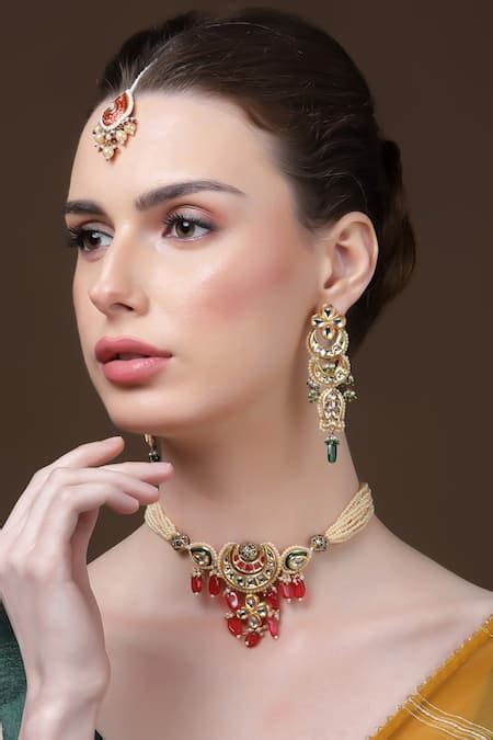 Buy Multi Color Kundan Chaand Embellished Choker By Dugran By