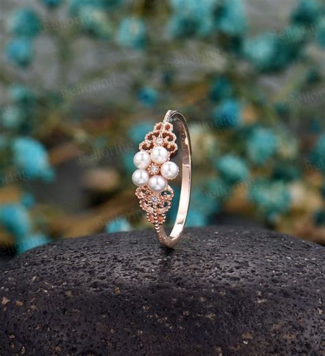 Vintage Pearl Engagement Ring Rose Gold Art Deco Diamond | Etsy