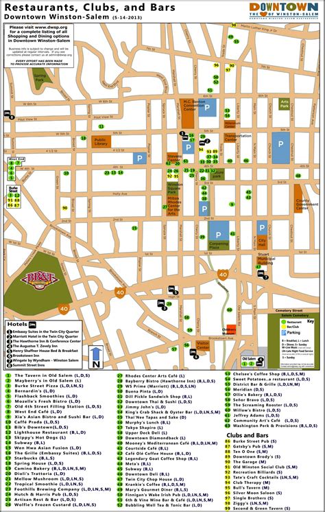 Downtown Winston-Salem Restaurant Map - Ontheworldmap.com