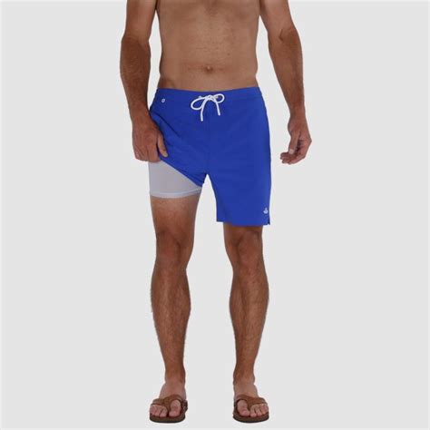 Mens 6 Inseam Swim Trunks With Compression Liner Blue