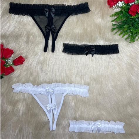 2 Calcinha Fio Apressadinha Transparente Aberta Perneira Lingerie