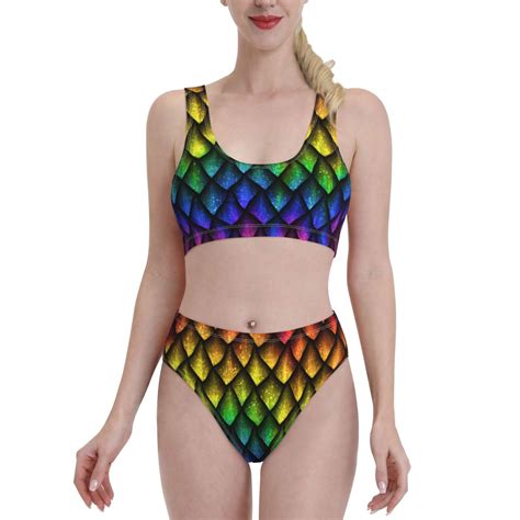 Lukts Women High Waisted Bikini Set Dragon Scales Swimsuit 2 Piece