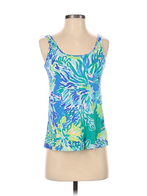 Lilly Pulitzer 100 Cotton Tropical Blue Tank Top Size Xxs 56 Off