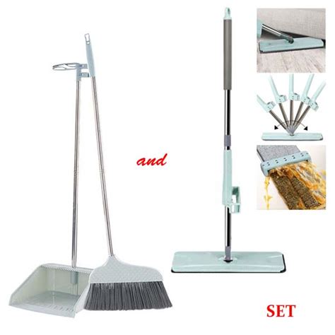 Flatmop Broomdustpan Home Cleaning Kit Foldable Flat Mop Squeegee