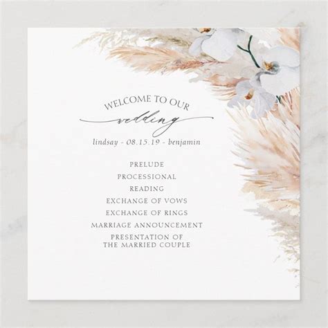 Pampas Grass White Orchids Tropical Wedding Program Zazzle White