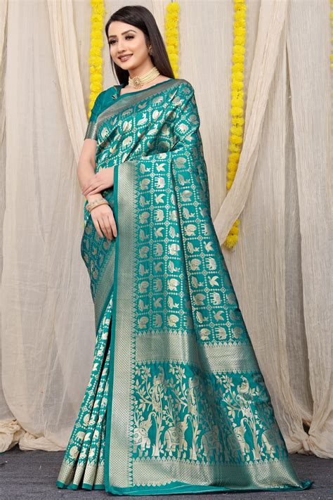 Rama Green Color Soft Kanchipuram Silk Saree With Golden Zari Work