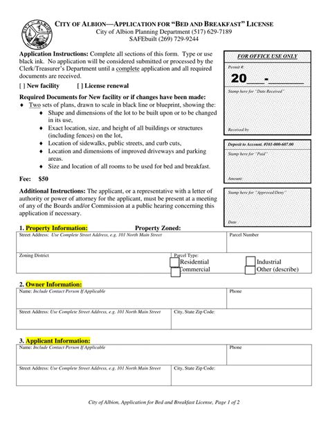 City Of Albion Michigan Application For Bed And Breakfast License