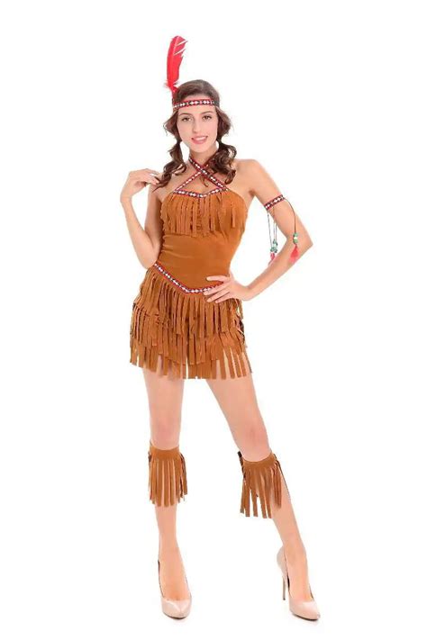 2017 New Halloween Carnival Party Cosplay Costume Dress Lady Sexy Dress Indian Womens Pocahontas