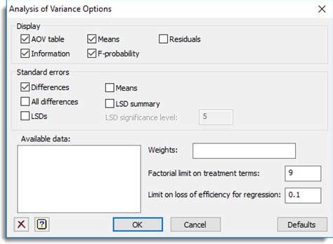 Analysis Of Variance By ANOVA Regression Or REML Options Genstat V22