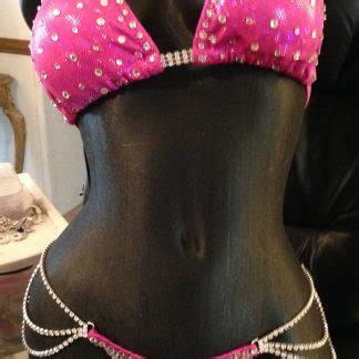 Hot Pink Bikini Womes Physique Competition Suit Rhinestone Connectors