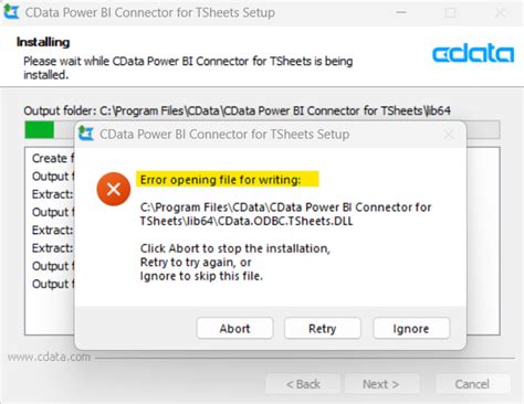 Error Opening File For Writing When Installing CData Drivers