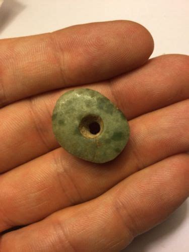 Pre Columbian Jade Bead Ancient Mayan Stone Spotted Green Antique