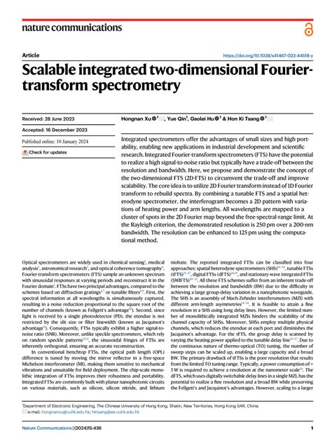 Pdf Scalable Integrated Two Dimensional Fourier Transform Spectrometry