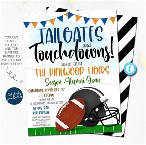 Football Tailgate Party Invitation, Editable Football Party template, Pregame Any Team Sports ...