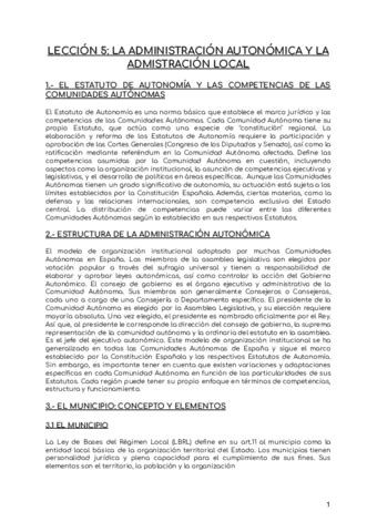 Leccion La Administracion Autonomica Y La Admistracion Local Pdf