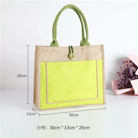 Abaca Tote Bag Linen Jute Burlap Shoulder Bag Plain Design With Pocket