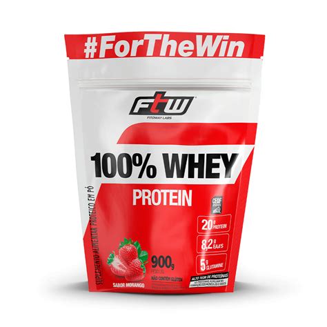 100 Whey Protein Morango 900g Refil Ftw Fitoway Labs