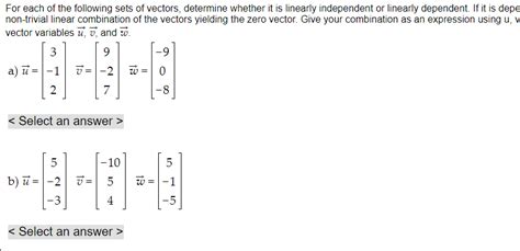 Solved For Each Of The Following Sets Of Vectors Determine