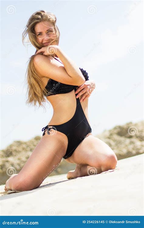 Woman In Bikini On The White Sand Beach Stock Image Image Of Slim Beautiful