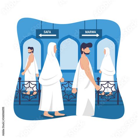 Hajj And Umrah Islamic Pilgrimage Ritual Guide Design Flat Style