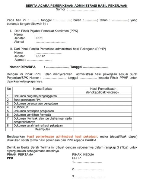 Contoh Surat Berita Acara Pemeriksaan Hasil Pekerjaan