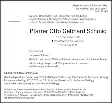 Traueranzeigen Von Otto Gebhard Schmid Schwaebische De Trauerportal