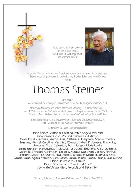 Todesanzeige Thomas Steiner Trauer Link