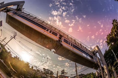 Shonan Monorail and Sunrise Image Stock Photo - Image of pale, thin: 216072326