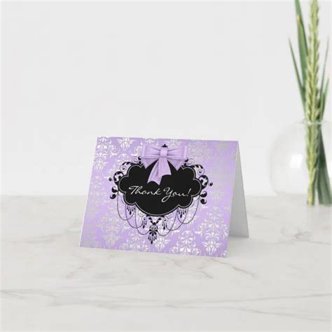 Purple Black Damask Thank You Cards Zazzle