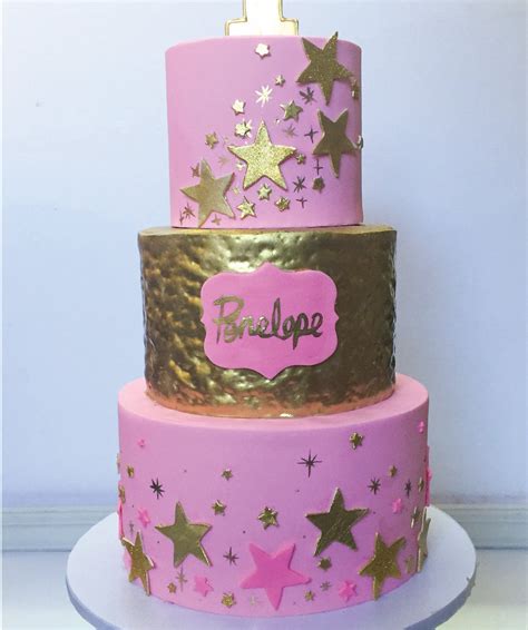 Pink And Gold Star Birthday Cake