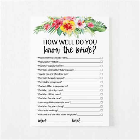 How Well Do You Know The Bride Cards Tropical Modern Moh