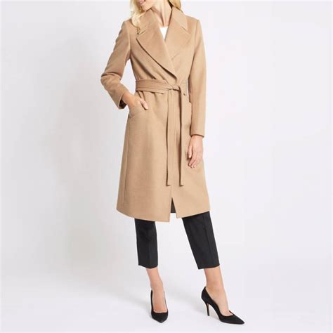 Camel Wool Blend Wrap Coat Brandalley