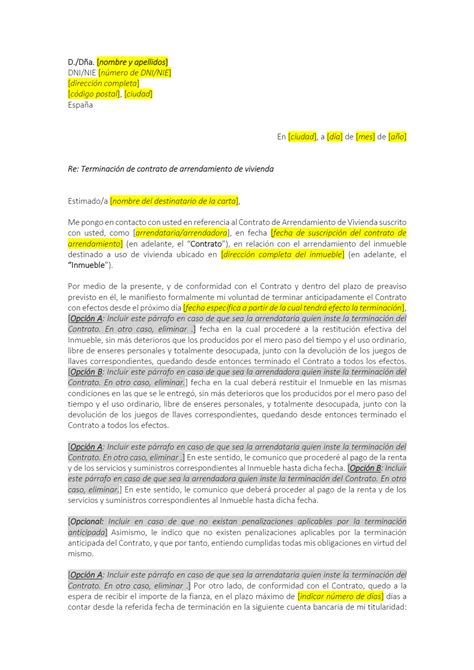 Modelo De Carta De Rescisi N De Contrato De Alquiler Compartir Carta