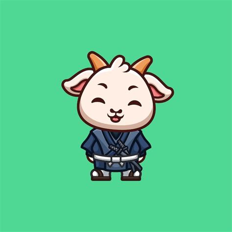 Premium Vector Goat Samurai Cute Creative Kawaii Cartoon Mascot Logo