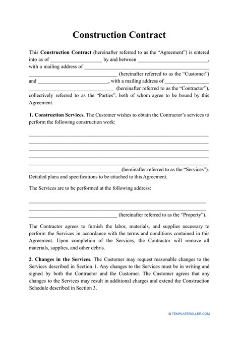 Printable Construction Contract